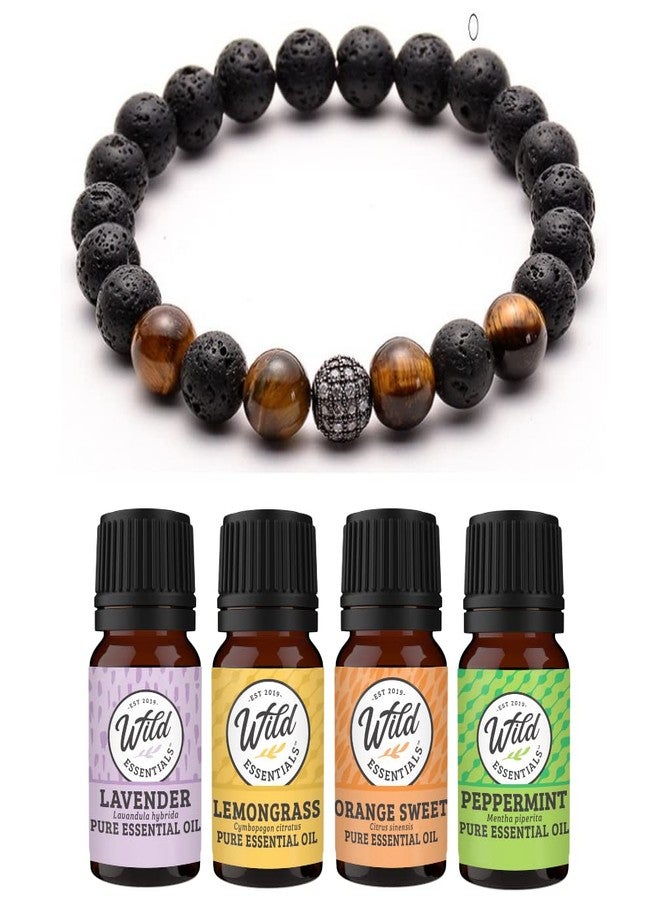 mEssentials Wild Essentials Tiger Eye Lava Stone Essential Oil Diffuser Bracelet, Expandable up to 8 inches, Aromatherapy Jewelry Gift Set and 100% Pure Oils (Lavender, Lemongrass, Orange and Peppermint) - Image 1